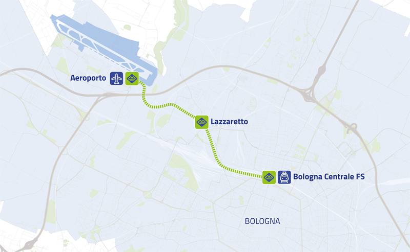 Mappa percorso Aeroporto - Bologna Centrale FS